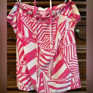 Lilly Pulitzer hot pink and white tube top with halter straps